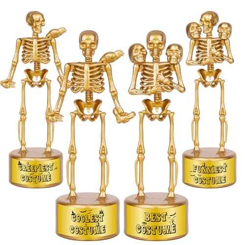Halloween Trophy 4 Pack Best Costume Skeleton Trophies, Halloween Skeleton Funny Trophy Plastic Tropies for Contest Awards, Halloween Party Prizes for Adults Party Supplies