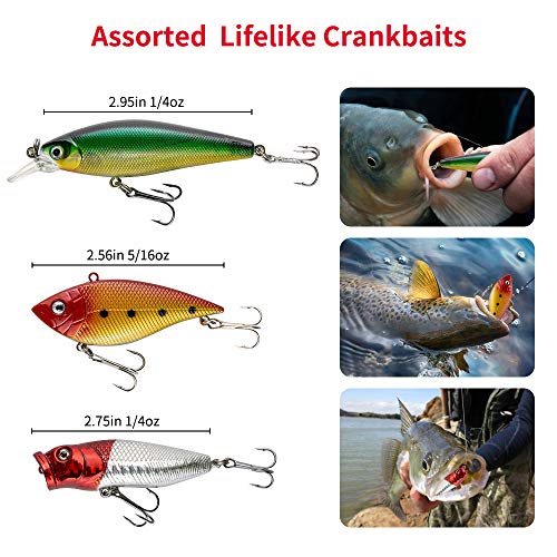 Fishing Lures Kit for Freshwater Bait Tackle Kit for Bass Trout Salmon Fishing Accessories Tackle Box Including Spoon Lures Soft Plastic Worms Gifts for Men