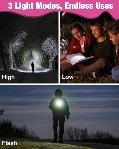 Mini LED Flashlight Set - Pink, Blue, Gray, 3 Modes, Batteries Included