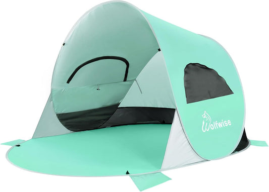 WolfWise UPF 50+ Easy Pop Up 3 Person Beach Tent Sport Umbrella Instant Sun Shelter Tent Sun Shade Canopy
