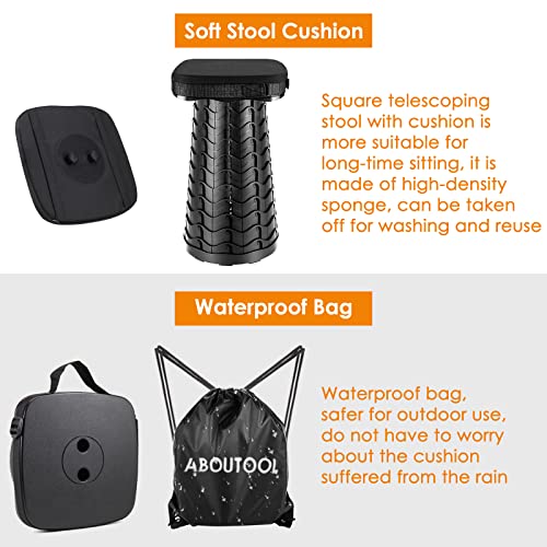 aboutool Collapsible Camping Stool with Soft Removable Cushion Black - Lightweight, 485 lbs Capacity