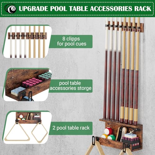 Wall Mount Pool Cue Rack - Farmhouse Brown - Holds 6 Cues, Accessories