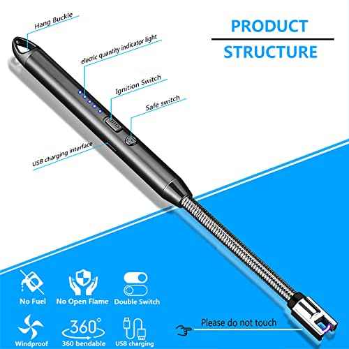 Electric Candle Lighter Plasma Flameless Arc Windproof 360¡Æ Long Neck Flexible with LED Power Display Lighters for Candle for BBQ, Grill, Camping, Fireplace, Stove