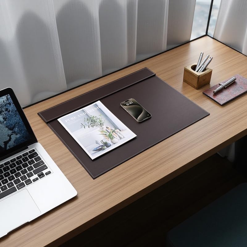 KINGFOM Ultra-Smooth PU Leather Desk Pad & Mat Office Desk Drawing & Writing Board A3/ A4 File Paper Clip Table Protector Mat on Top Large 24''x18'' (Black)