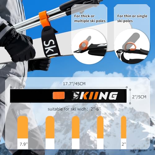 Mellbree Ski Carrier Strap, Ski Strap and Pole Carrier for Easy Transportation of Your Skiing Accessory, Pole, Skimate and Boot, Adjustable Size - Feel Comfortable Walking to and From the Mountain