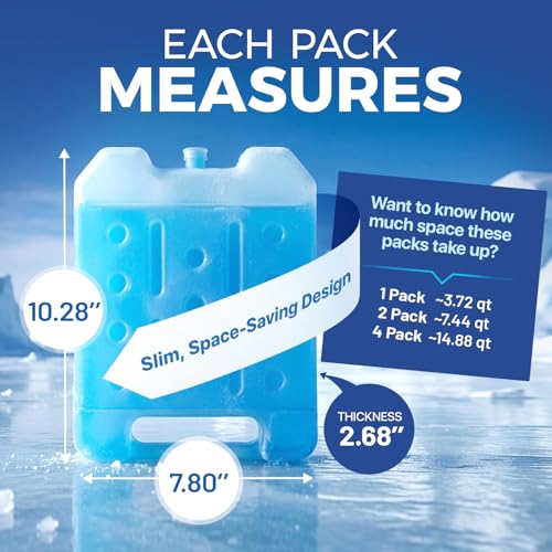 XL 4-Pack Reusable Large Ice Packs for Coolers - Long Lasting Freezer Ice Blocks for Camping, Beach & Road Trips