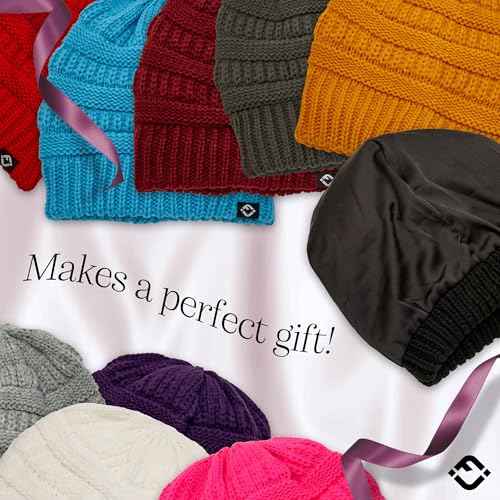 Funky Junque Satin Lined Beanie ? Women¡¯s Slouchy Cable Knit Winter Hat, Silky Interior Skull Cap, Oversized Warm Beanies