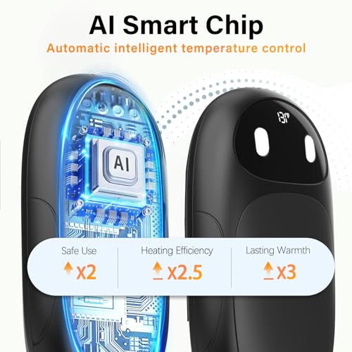 Hand Warmers Rechargeable 2 Pack, AI Smart Chips 20Hrs Long Safe Heat, Magnetic Electric Hand Warmers, Gifts for Christmas, Outdoor, Golf, Hunting, Camping Accessories - Black