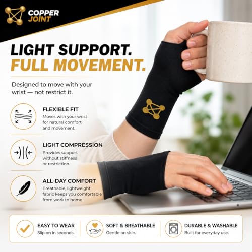 CopperJoint Wrist Brace for Carpal Tunnel Support Pair Medium - Breathable Copper Compression