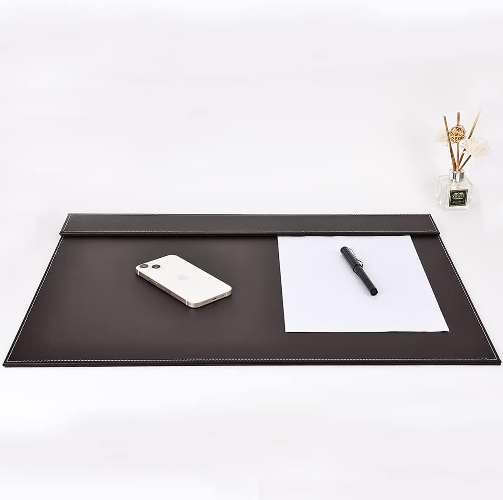 KINGFOM Ultra-Smooth PU Leather Desk Pad & Mat Office Desk Drawing & Writing Board A3/ A4 File Paper Clip Table Protector Mat on Top Large 24''x18'' (Black)