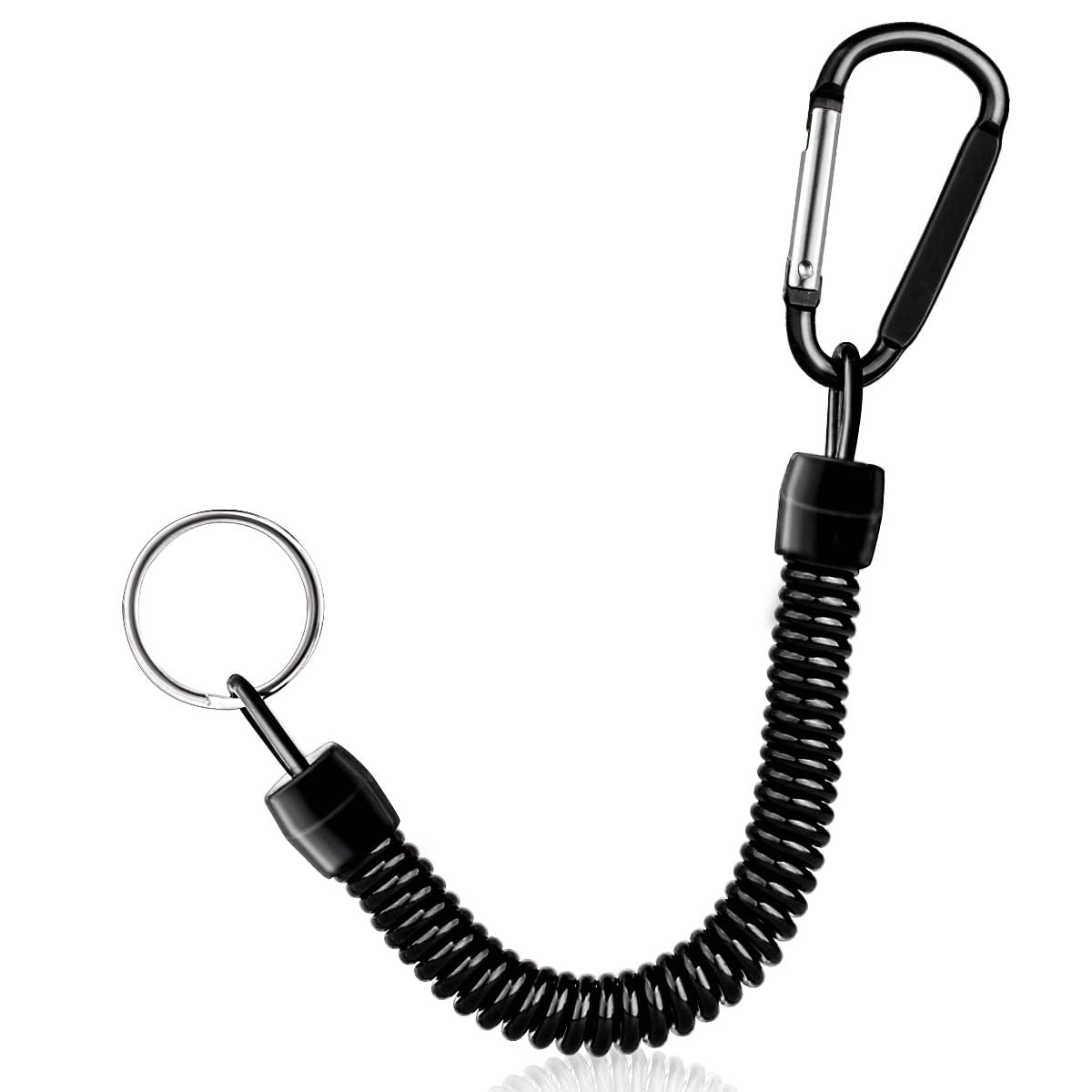 Hekodonk Flexible Anti-Lost Spring Coil Leash Cord Safety Ropes Retractable Lines Elastic Wrist Band with Stainless Steel Snap Hook Keychain Ring Carabiner,Black
