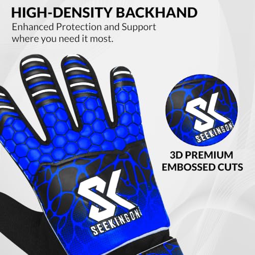 Youth Soccer Goalkeeper Gloves with Double Wrist Protection & 4mm Super Grip Palm - Blue/White, Size 4