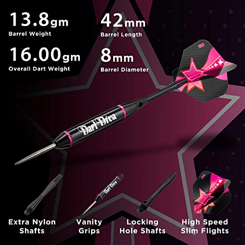 Dart Diva Steel Tip Darts Set with Case - Pink & Black, 22 Grams