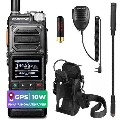 BAOFENG UV-25 PLUS 10W GPS Ham Radio Handheld, Long Range Two Way Radio AM FM NOAA Receiver with 5200mAh Battery USB-C Port, 2" Screen, 1000CH, Fall Detection Alert, Tactical Walkie Talkie for Outdoor