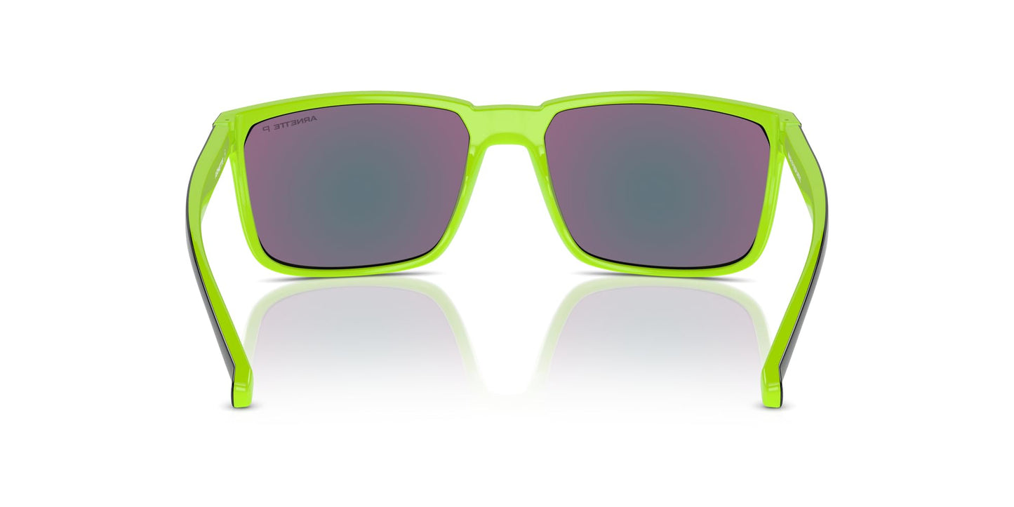 Arnette Men's AN4251 Stripe Rectangular Sunglasses, Black/Fluorescent Green/Dark Grey Mirrored Green Polarized, 58 mm