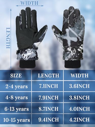 Kids Waterproof Snow Gloves 2 Pairs for Ages 4-8 Retro Style