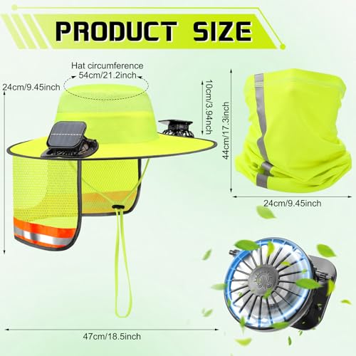 Fan Hat with 2 USB Fans Wide Brim Neck Flap - Yellow