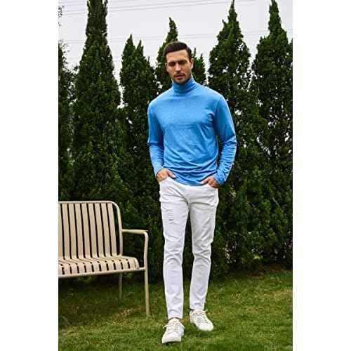 LONGBIDA Men's Turtleneck Long Sleeve Pullover Shirt Basic Thermal Top Stretch Slim Fit Sweaters