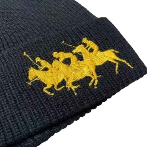 POLO RALPH LAUREN Men's Triple Pony Wool Blend Ribbed Cuff Beanie Hat (Polo Black, One Size)