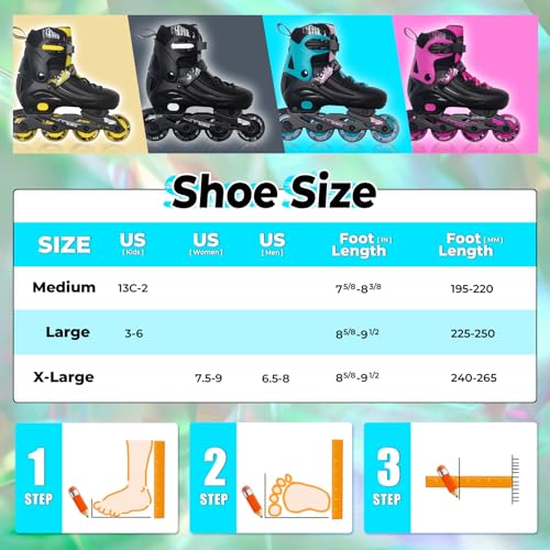 Adjustable Inline Skates for Kids & Adults with Light-Up Wheels - Teal Pink XL