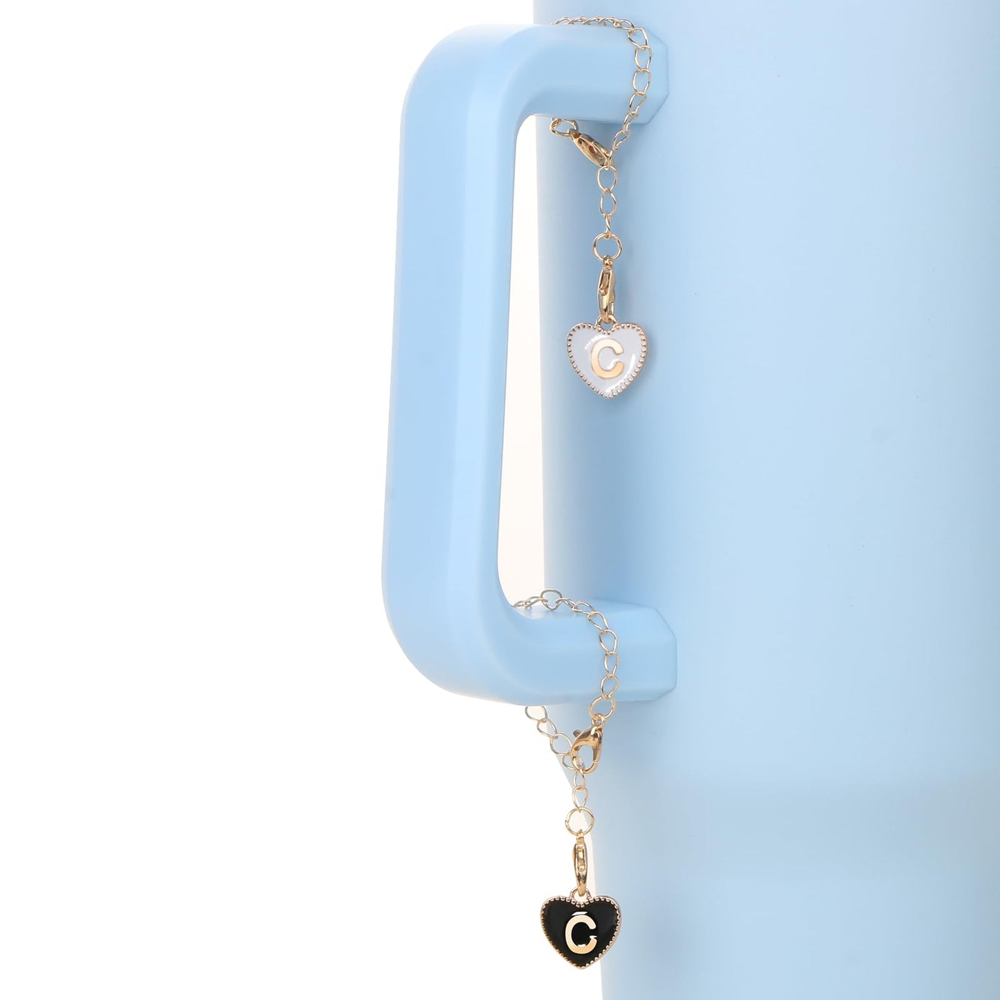 HOMICO 2PCS Heart Shaped Letter Chain Accessories for Stanley Cup Personalized Name ID Letter Chain Accessories for Stanley Tumbler, C