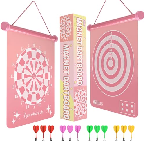 Pink Magnetic Dart Board for Teen Girls - Outdoor Indoor Game with 12 Darts