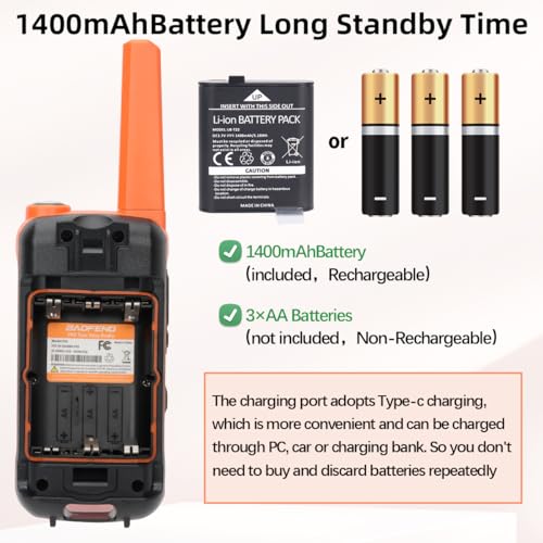 Long Range Two-Way Radios Pack of 4 - Rechargeable FRS Walkie Talkies with NOAA Weather & Flashlight, Orange, Black, Blue, Green