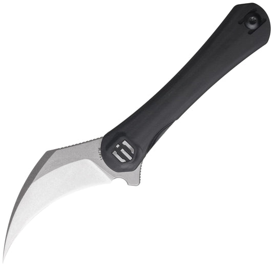 SHIELDON Scythe Pocket Knife 2.55" Stonewashed 154CM Steel Hawkbill Point Blade Black Micarta & G10 Handle Folding Knife, Nested Liner Lock Reversible Wire Clip EDC Knife