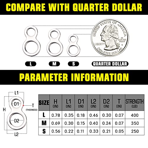 S 25pcs Stainless Steel Fishing Rings Saltwater & Freshwater Jigging Ring Kit 250lb