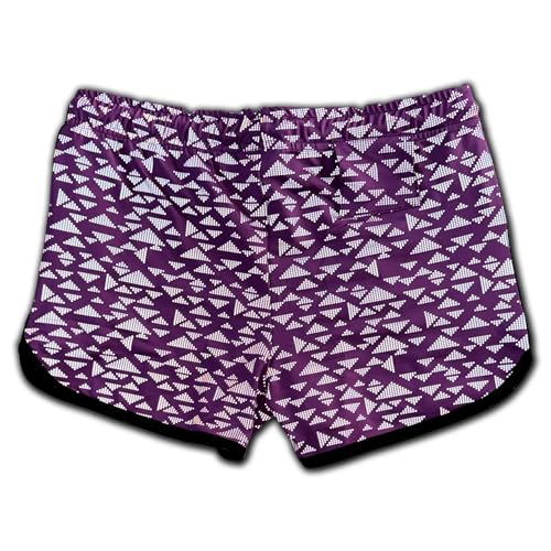 Mens Running Booty Shorts, Zippered Pockets, Rave & Party Short Flash Reflective Gay Rainbow VPL 3in Inseam Shorts (Purple Reflective Triangles, S)