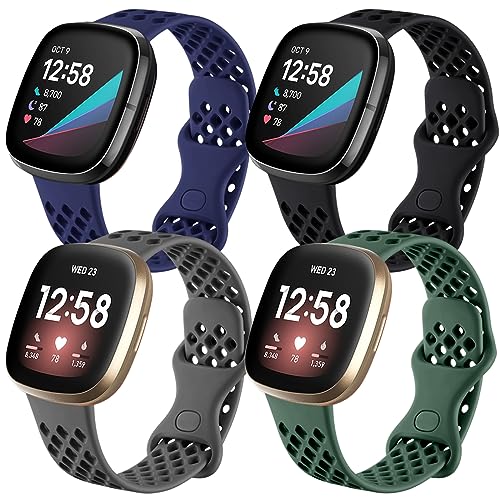 Maledan Breathable Waterproof Sport Band for Fitbit Versa 4 & Sense 2 - Black, Navy Blue, Space Gray, Army Green, Large