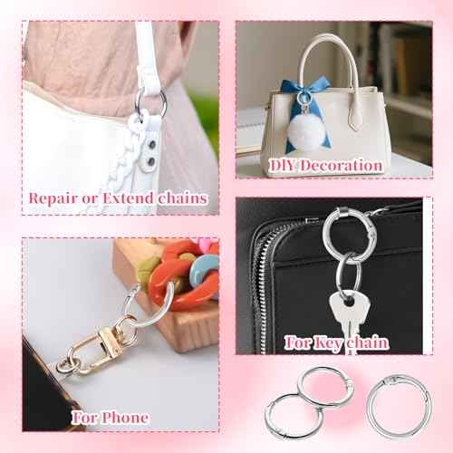 20pcs 1 Inch Round Spring O Rings Round,Meta Carabiner Clip Snap,Alloy Purse Clip Keychain Ring for Keyrings Buckle,Bags,Purses