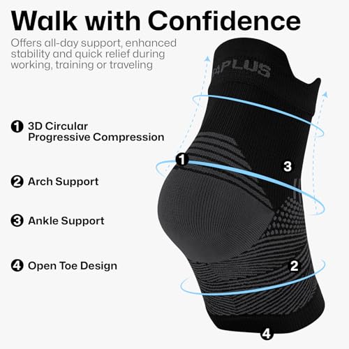 PAPLUS 6 Pairs Plantar Fasciitis Socks Women & Men - Foot Sleeve for Achilles Tendonitis Relief - Reduces Heel Spur Pain, Swelling - Ankle Brace with Arch Support for Sports Injury Recovery