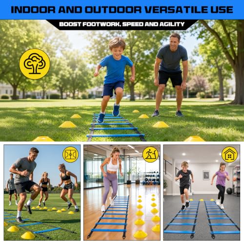 Blue 2 Pack 20ft Speed Agility Ladder Set - Adjustable Training Equipment