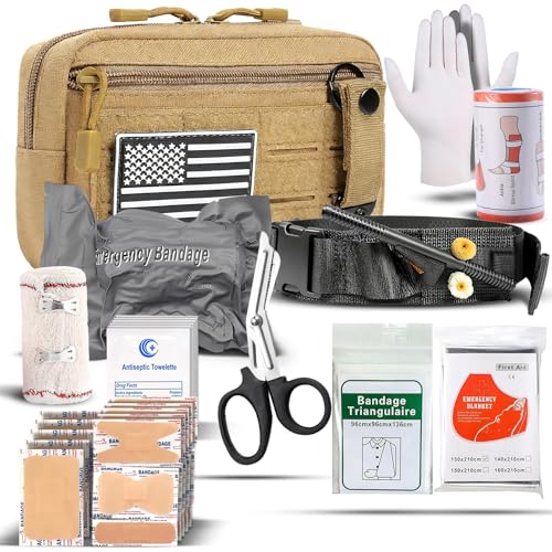 Trauma First Aid Kit with Tourniquet Israeli Bandage 34 pcs Brown