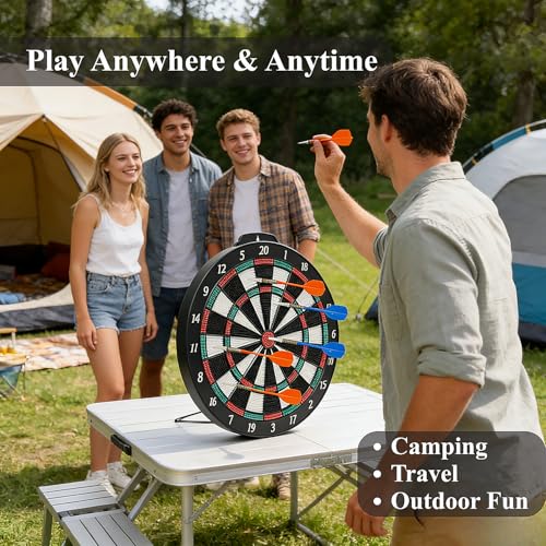 Portable Soft Tip Dartboard Set with Metal Stand - Indoor & Outdoor Play, Pets Friendly