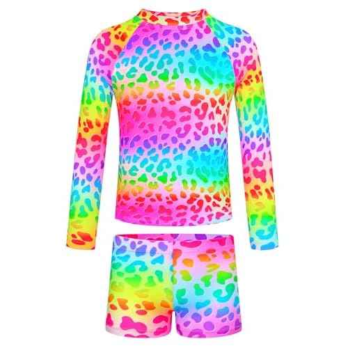 TENVDA Girls Swimsuit Long Sleeve Rash Guard Sets UPF 50+ Two Piece Bathing Suits Size 3-12 Years