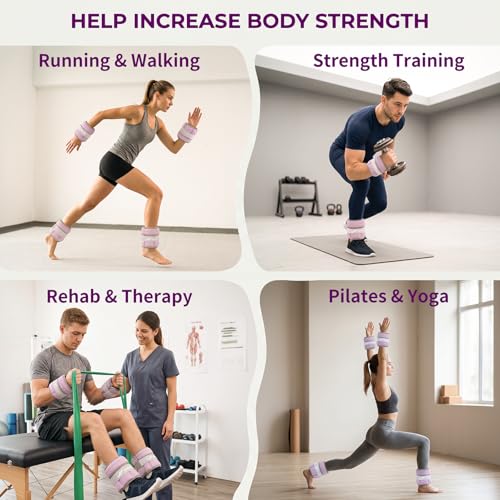 Purple 5lb Ankle Weights for Men Women - Adjustable Fitness Resistance Bands