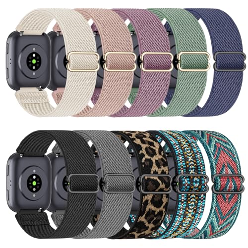 10 Pack Nylon Watch Bands Compatible with Amazfit Bip 6/5/Active Max/Max/Balance 2 - Black, Cactus, Starlight, Smoke Violet, Rose Pink, Navy Blue, Blue Gray, Leopard, Double Variation