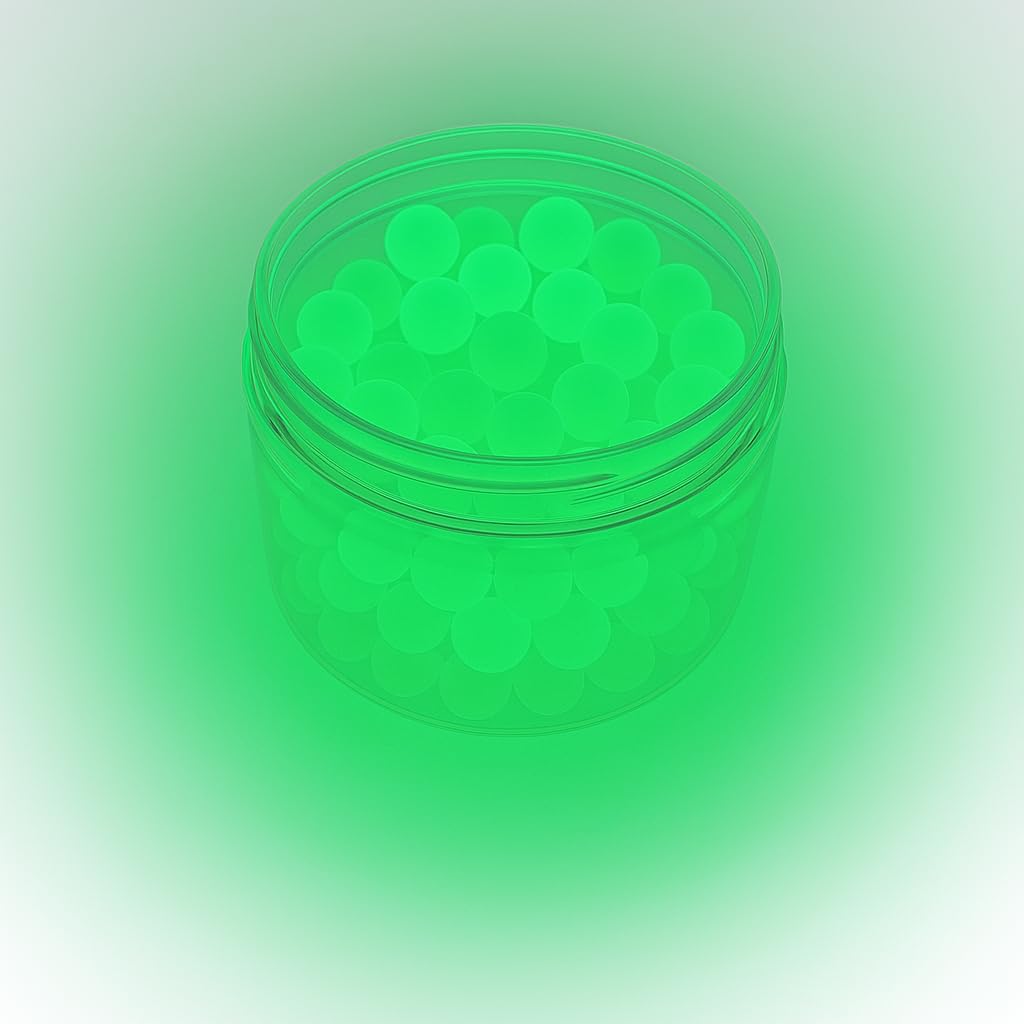 Glowing Rubber Balls in 50 Caliber 100 x Glow in The Dark Resusable Rubber Balls w. Silicon in Green for Training Home Defense Paintball Pistols in 50 Cal.