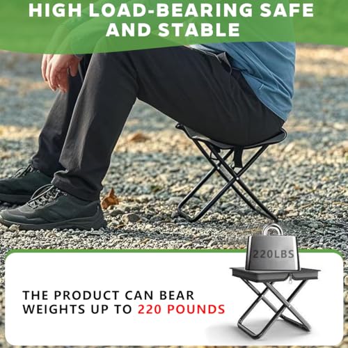 2-in-1 Collapsible Camping Stool & Sling Bag / 220LB Load Capacity Folding Portable Fishing Stool/Collapsible Stool for Camping, Hiking, Fishing, Gardening & Beach Outdoor Activities,Grey