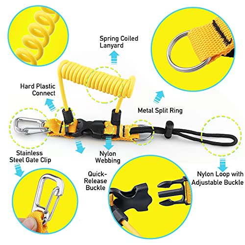 Diving Spring Coil Lanyard with Quick-Release Buckle - Yellow