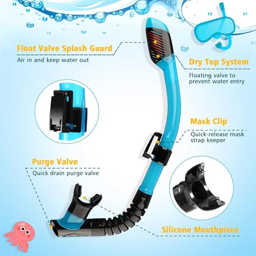 Snorkeling Set for Kids, Full Dry Snorkeling Mask Set for Adults, Anti-Fog Protection, Unisex,HD Panoramic View, Snorkeling Gear for Kids 4-14 Age
