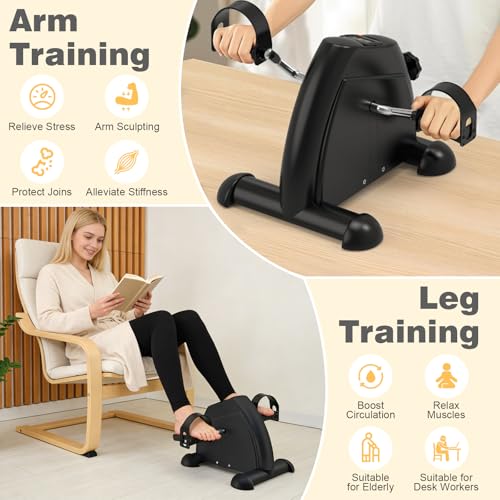 Mini Exercise Bike with LCD Display - Portable Under Desk Pedal Exerciser, Black