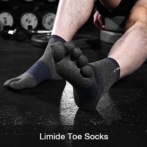 Men's Cotton Toe Socks 5-Finger Compression Crew No Show Athletic Socks - 4 Pairs (Size 7-11) Classic Stripe-02