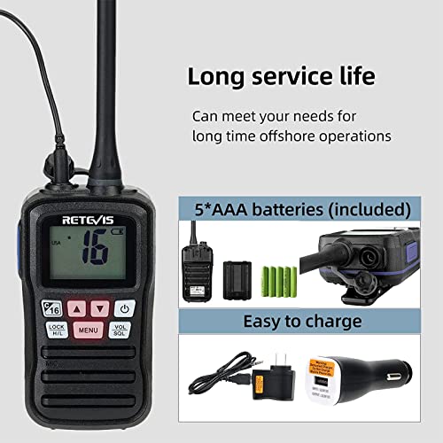 Retevis RM01 Handheld Marine Radio, Floating IP67 Waterproof, Portable Marine Two-Way Radios, NOAA Weather, International Channels, Vibration Drainage, Backlit, Boat Radio for Kayak Fishing(1 Pack)