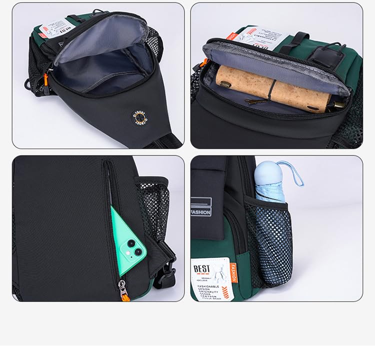 JENAGREEN Waterproof Sling Backpack Crossbody Shoulder Bag for Women Men, Crossbody Bag Casual Daypack Travel Hiking Adjustable Chest Bag