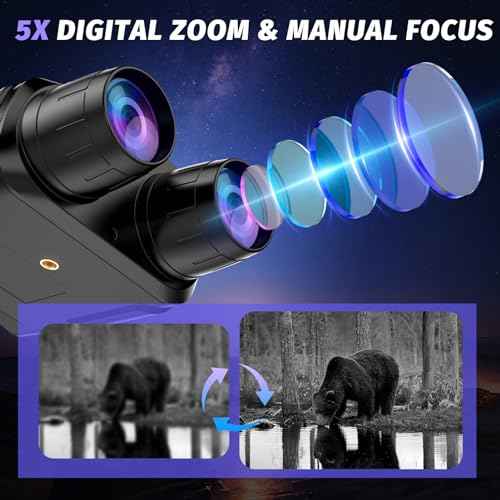 Night Vision Goggles - 4K Night Vision Binoculars with 5000mAh Rechargeable Battery, 32GB TF Card can Save Photo and Video, 3'' HD Screen for Camping & Security, Black