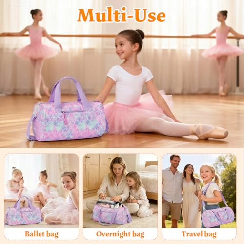 Girls Dance Bag 14 Inch Mermaid Scale Duffle for Ballet Gym & Travel