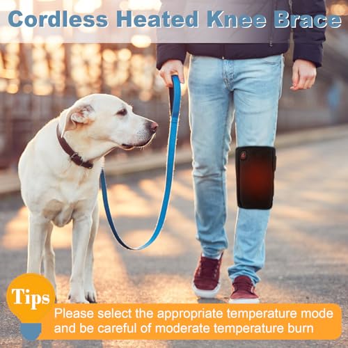 Cordless Heated Knee Brace for Arthritis Pain Relief - 3 Temperature Modes with Rechargeable Battery